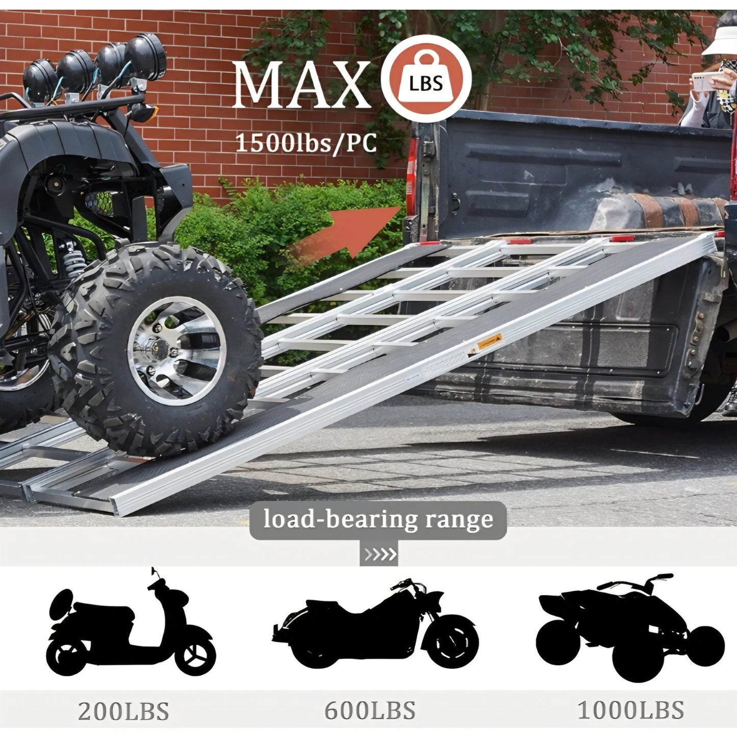 LEMNISCATE Snowmobile Ramp,85" L*54" W Extra-Wide Aluminum Loading Ramps,1500lbs Tri-fold ATV