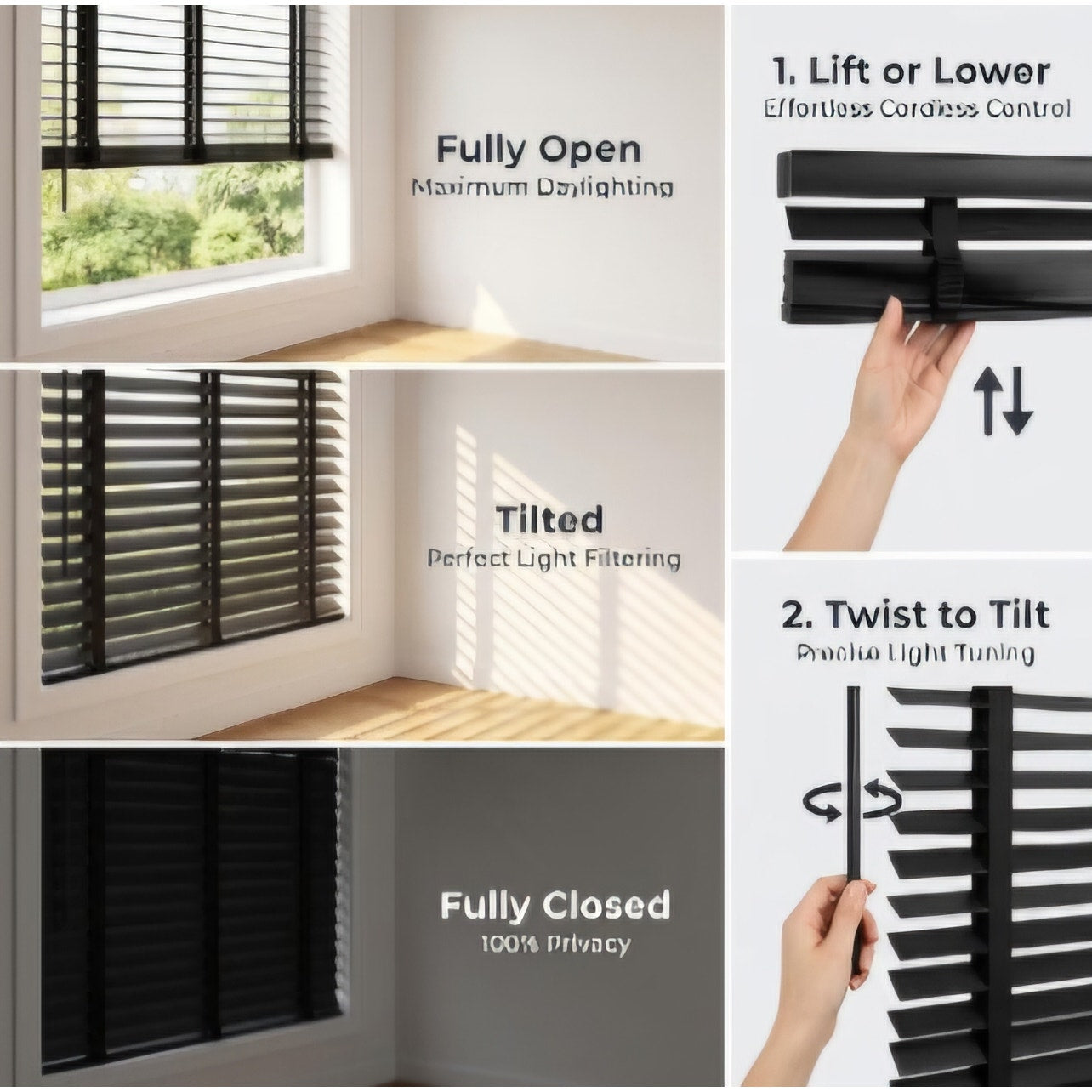 2" Cordless Wood Blinds for Indoor Windows, Window Blinds Cordless for Home 70" W x 60" H