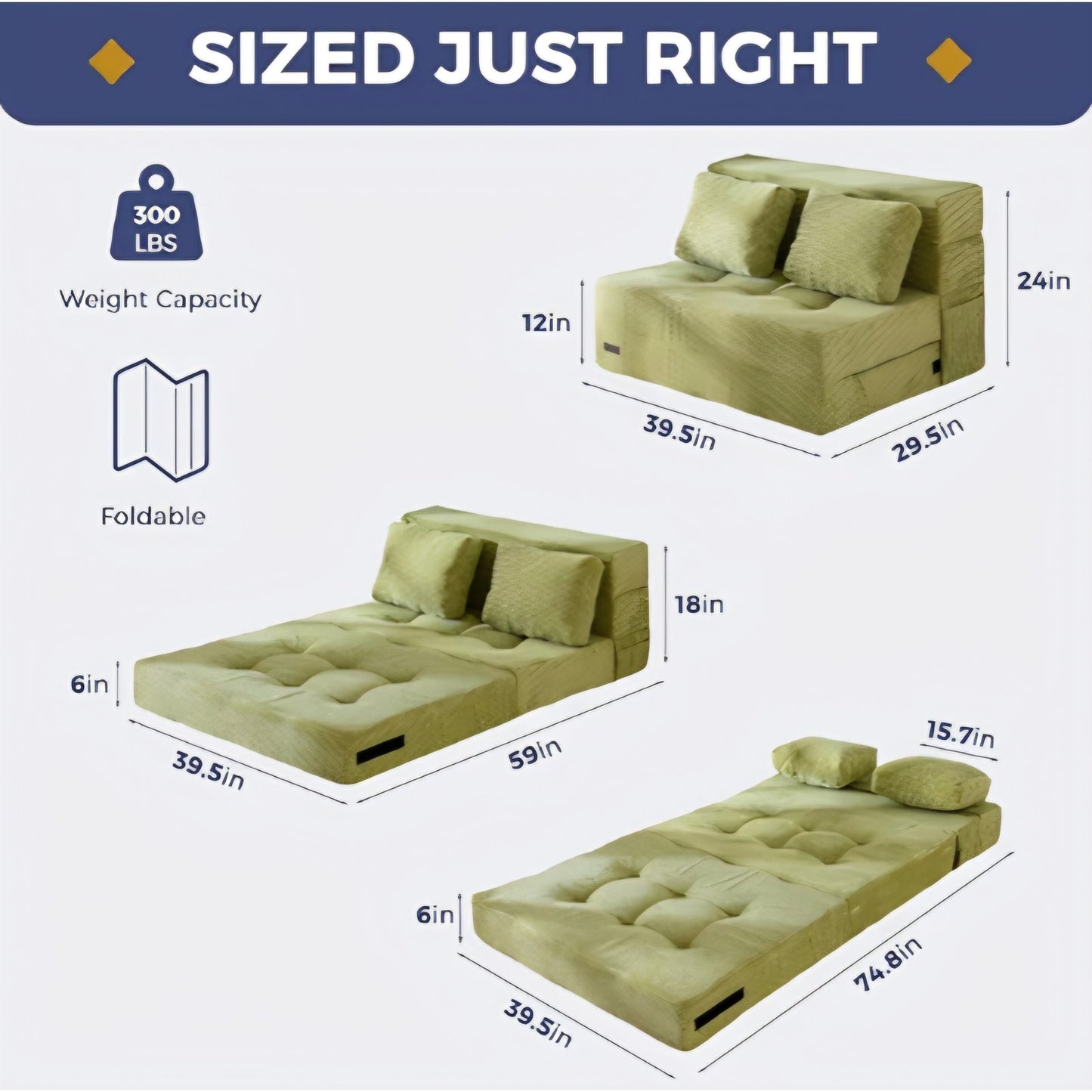 Convertible Sofa Bed, Fold Out Loveseat Sleeper Sofa with Pillow, 4 in 1 Tufted Folding Couch
