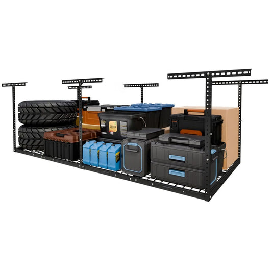4x8 Overhead Garage Ceiling Storage Rack Organization, Black 750lbs Weight Capacity, 22"-40"