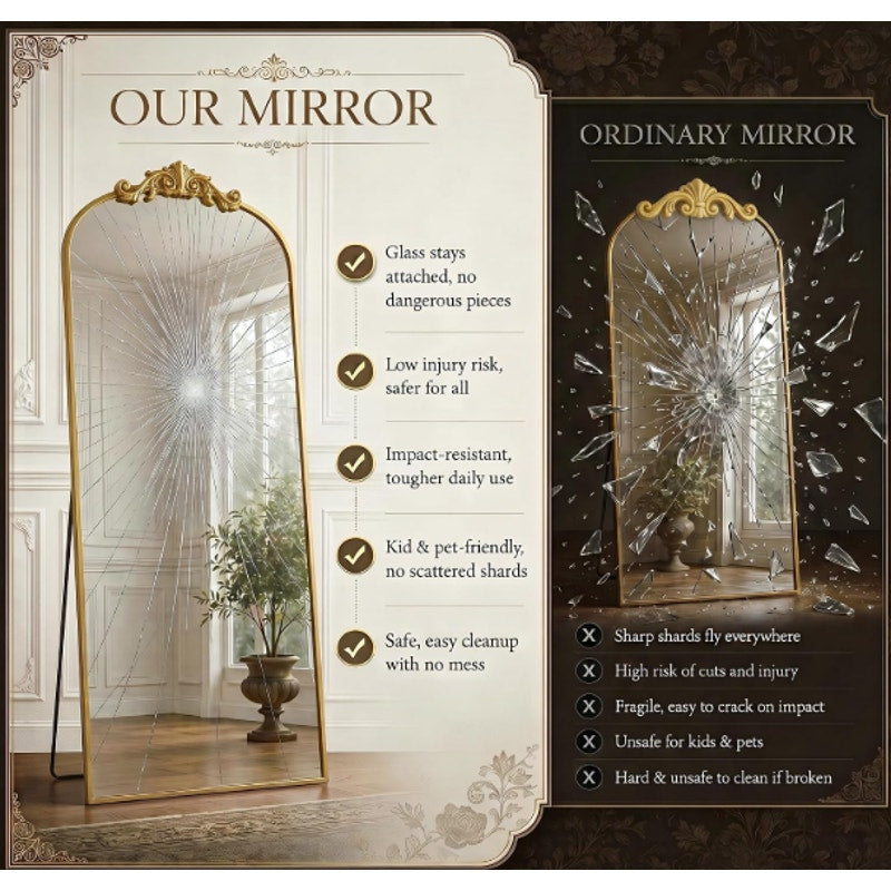 Antok Arched Full Length Mirror, 81"x41" Floor Mirror with Carved, Full Body Mirrors for HomeDecor