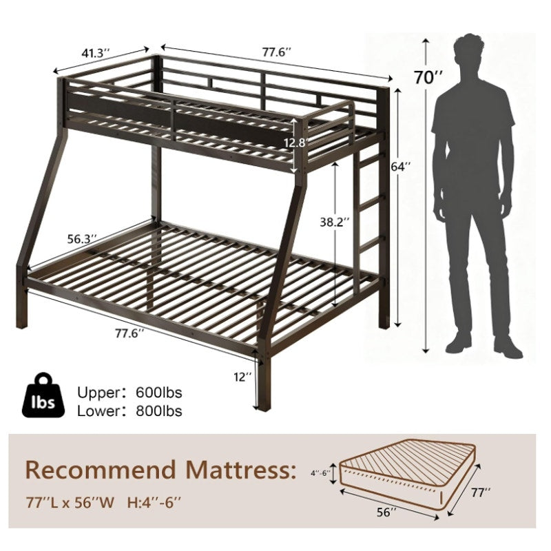 Feonase Bunk Beds Twin Over Full Size, Heavy Duty Metal Bunk Beds with Safety Guardrail & Ladders