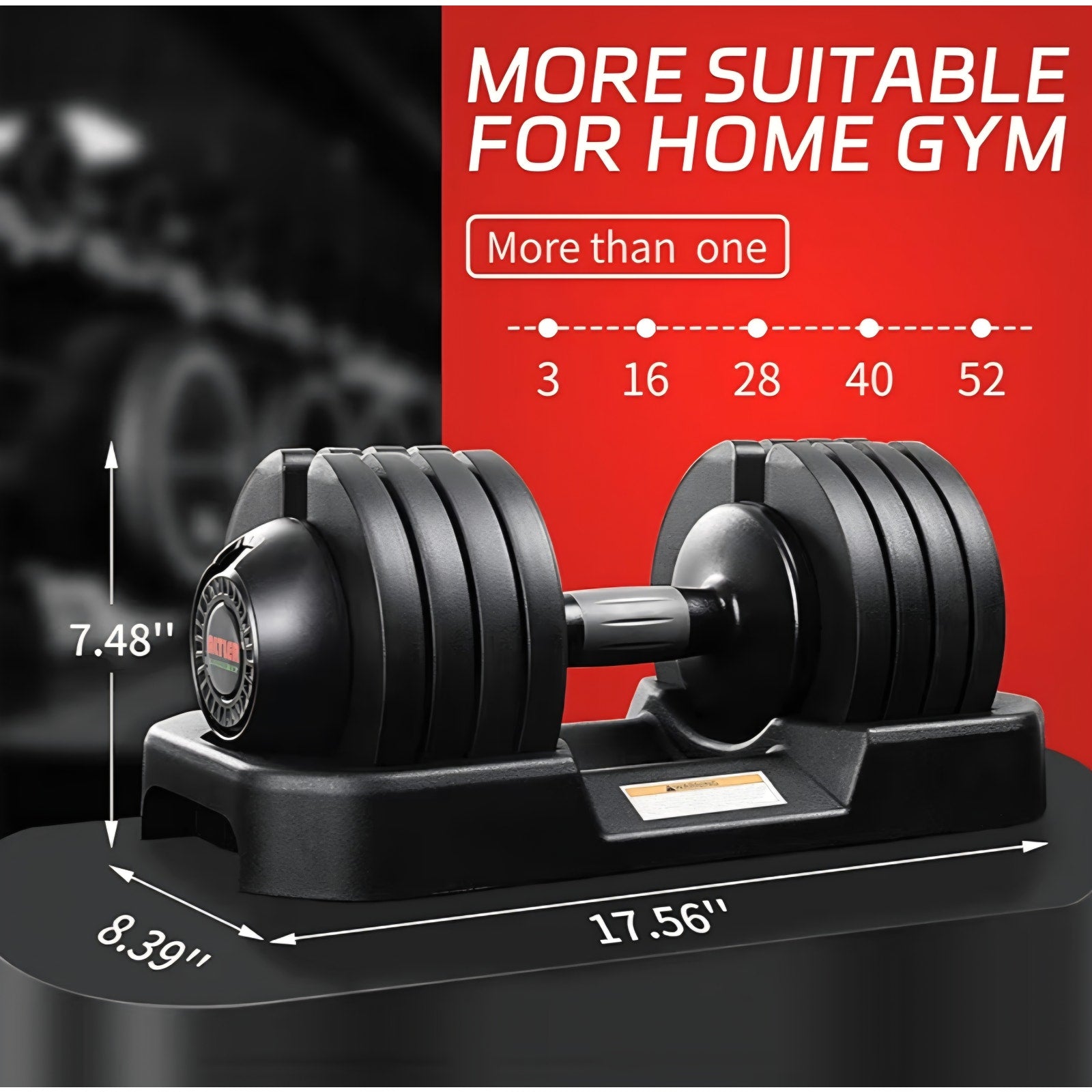 52LBS Single Adjustable Dumbbell Premium Rubber Coated