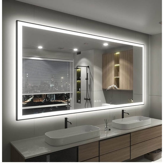 SMIROR 66x36 Black Frame LED Mirrors for Bathroom Wall, Large Lighted Vanity Mirrors, Dimmable, Anti
