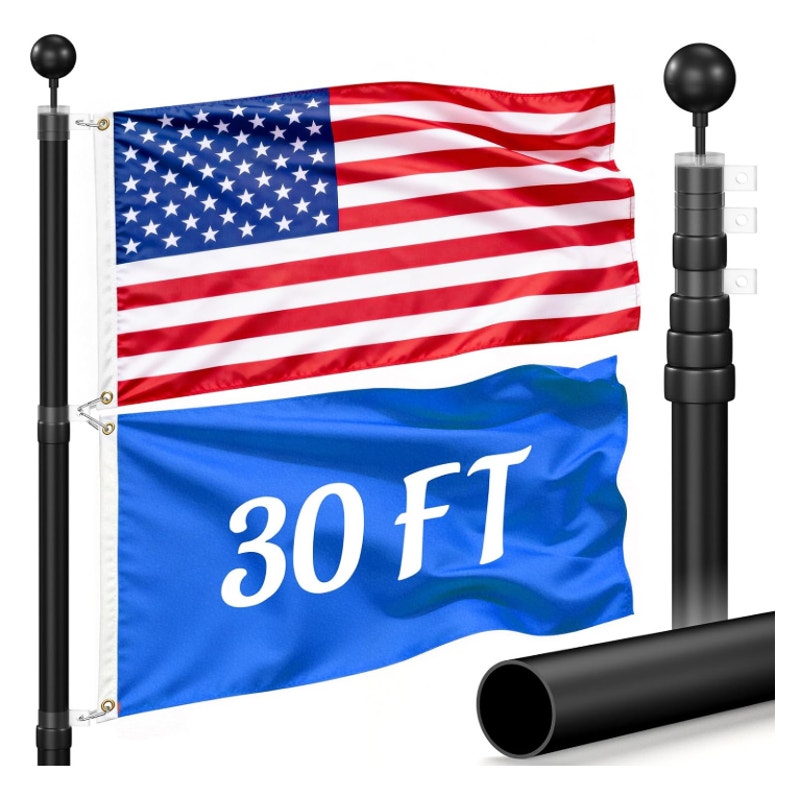 Wphold Flag Poles for Outside House Inground - Extra Thick Telescoping Flag Poles (30FT, Black)