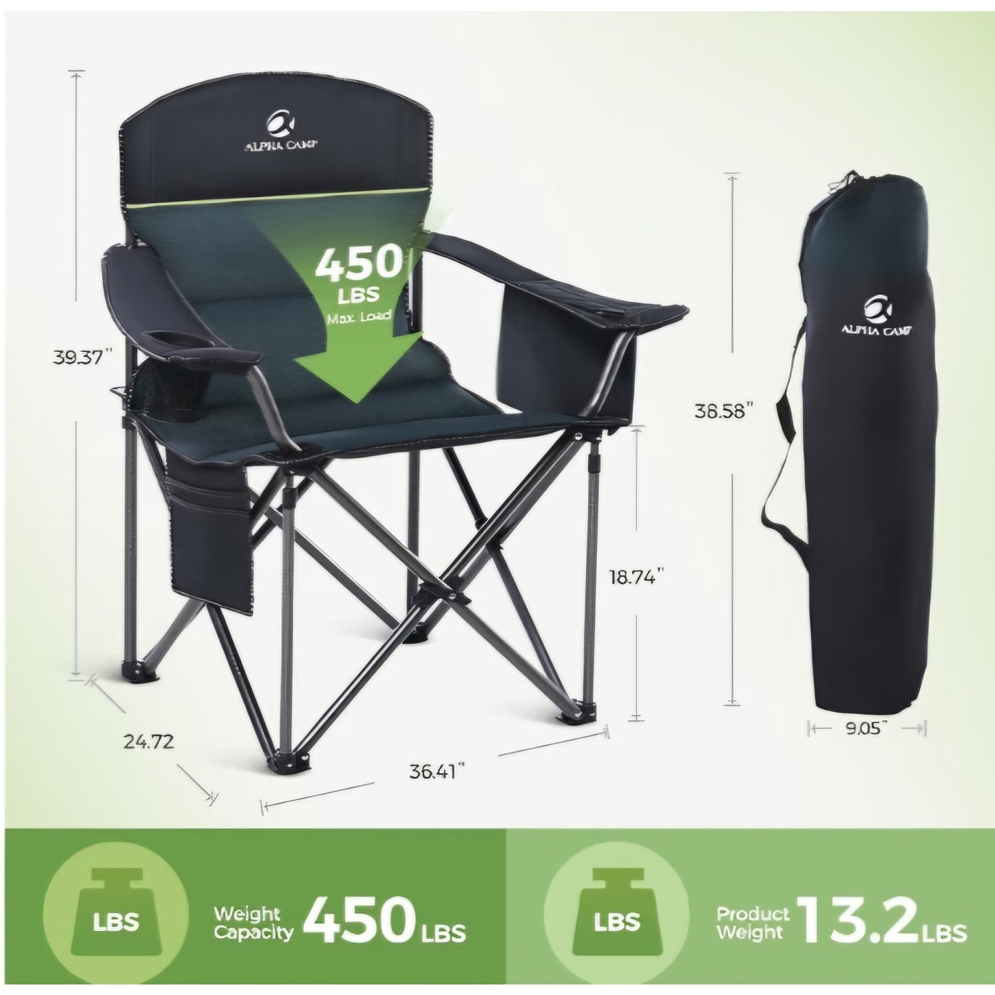 Oversized Folding Camping ChairPortable Outdoor Heavy Duty Padded Chairs Lawn Chair with Cup Holder