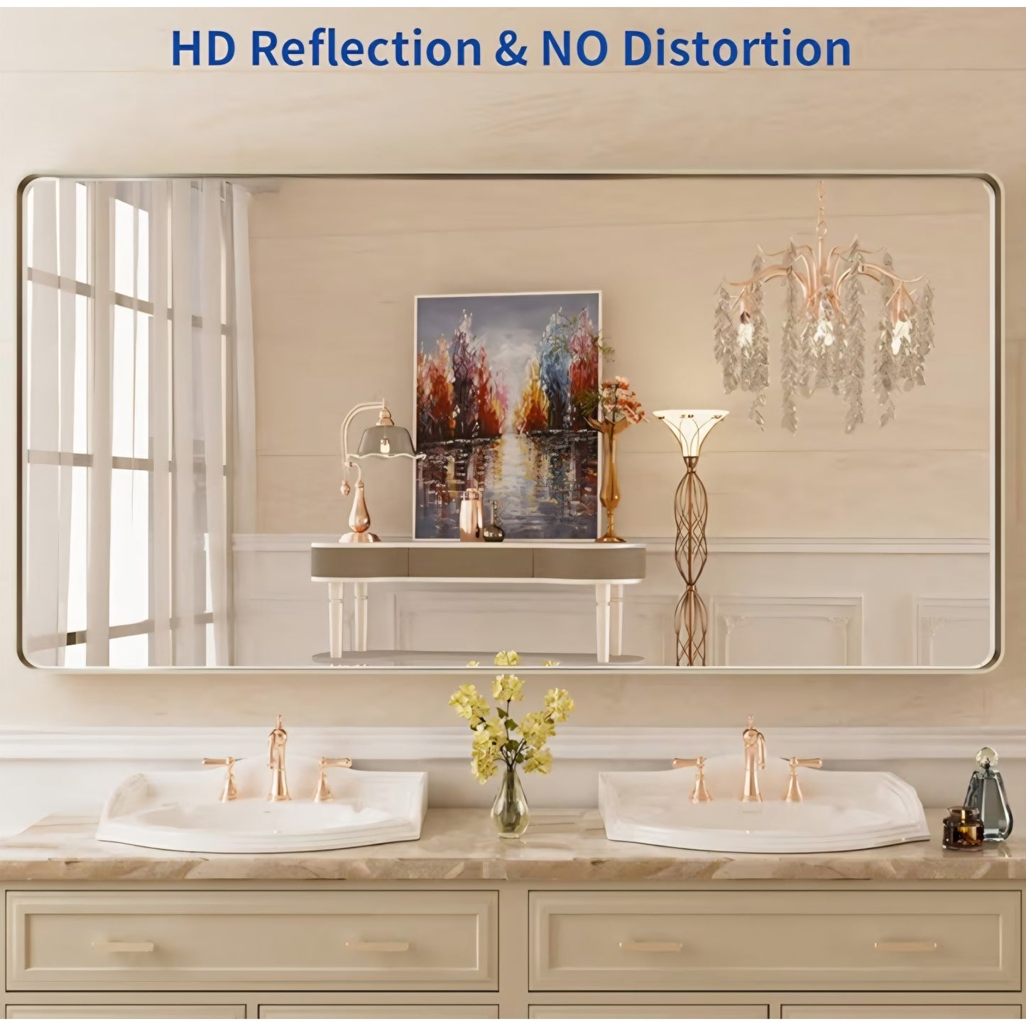 WEER 60X30 Inch Brushed Nickel Bathroom Mirror, Brushed Silver Metal Frame Mirror