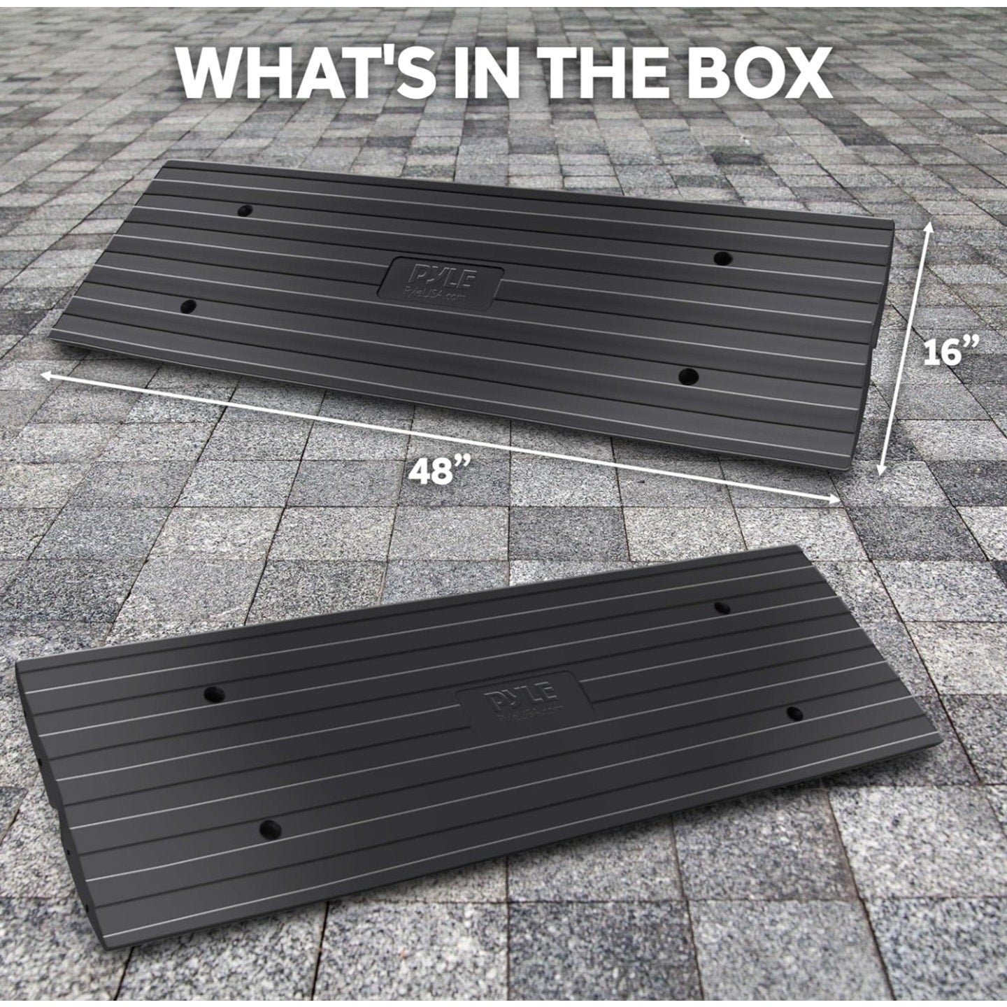 Pyle Car Vehicle Curbside Driveway Ramp - 4ft Heavy Duty Rubber Threshold Bridge Tracks Curb Ramps, 2 Pieces Set (for Car, Truck, Scooter, Bike, Motorcycle, Wheelchair Mobility), Black