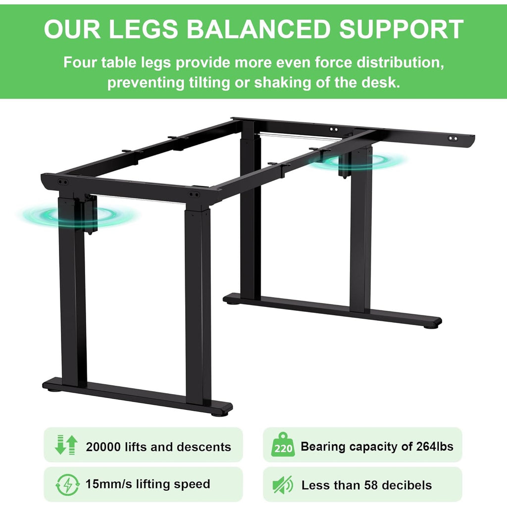 X-Win 63" Reversible L-Shaped Electric Standing Desk, Dual Motor Height Adjustable, Black Top