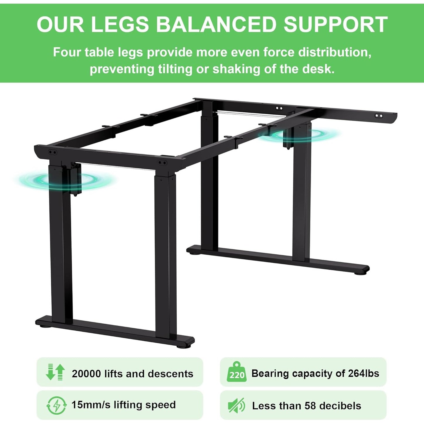 X-Win 63" Reversible L-Shaped Electric Standing Desk, Dual Motor Height Adjustable, Black Top