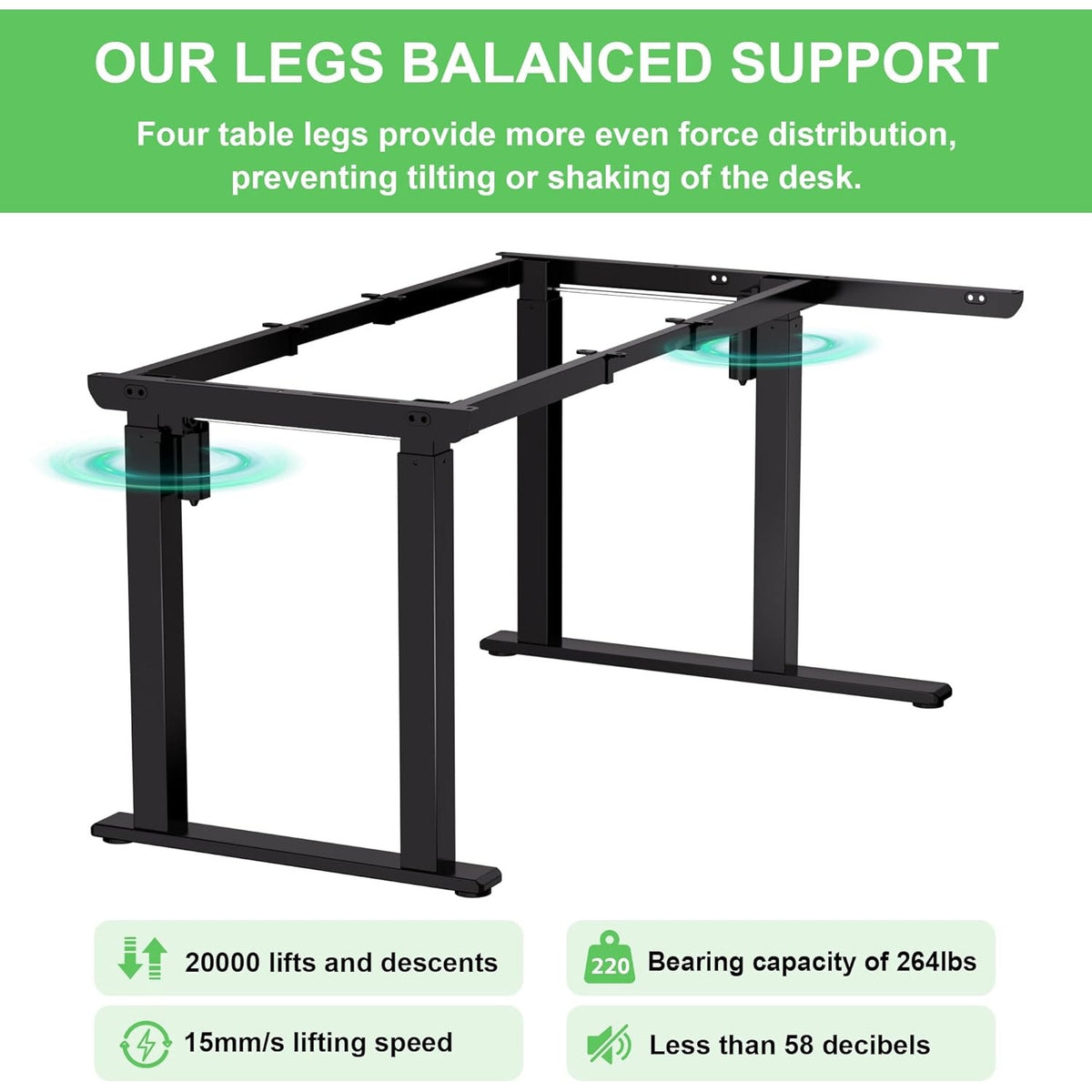 X-Win 63" Reversible L-Shaped Electric Standing Desk, Dual Motor Height Adjustable, Black Top