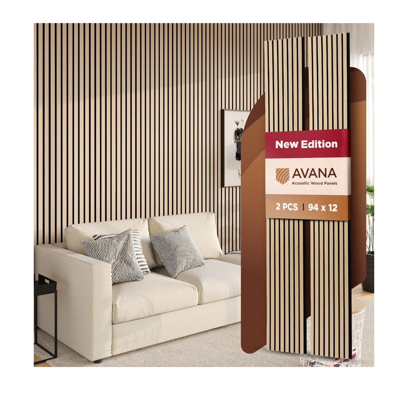 Avana Acoustic Wood Wall Panels – 94.4 x 12.6 Inch White Oak Acoustic Panels 2 PCs