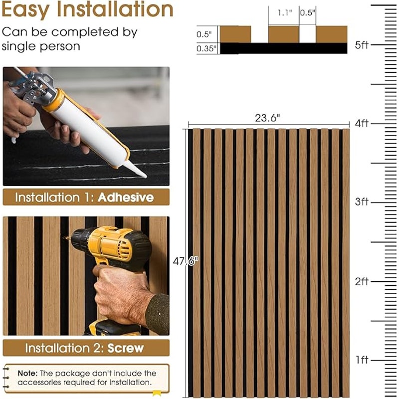 Acoustic Wood Wall Panels 4 Pack 47.6" x 23.6" for Interior Wall Decor-Teak (Cover Approx.31 sq.ft)