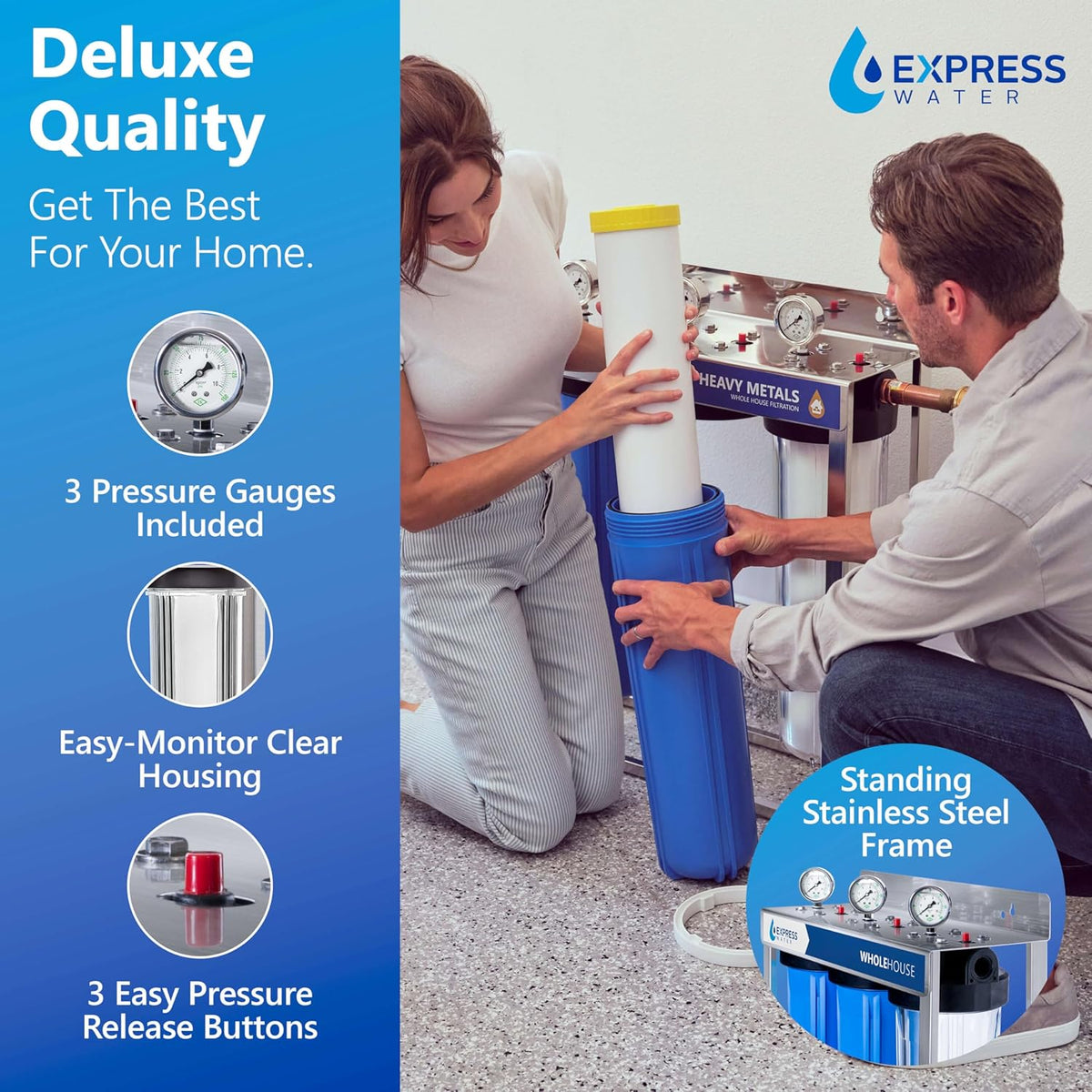 Express Water Whole House Water Filter System, HEAVY METAL, 3 Stg, Targets Lead, Arsenic, Chromium