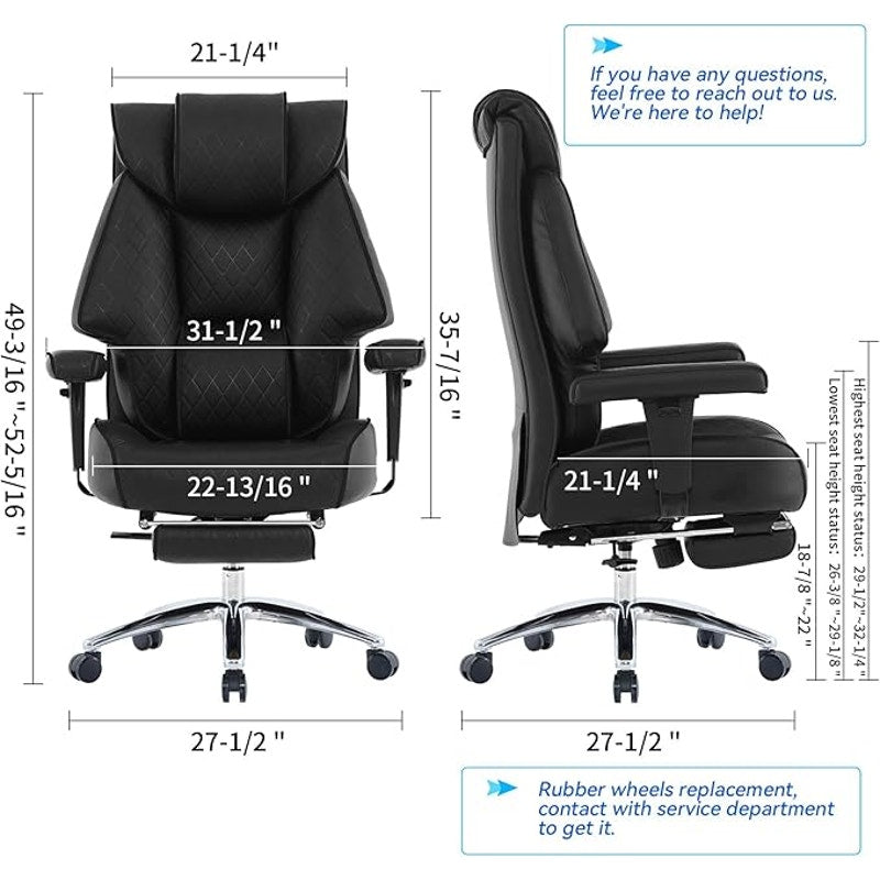 Big and Tall Office Chair with Footrest,PU Leather High Back Executive Office Chair 400lb(All Black
