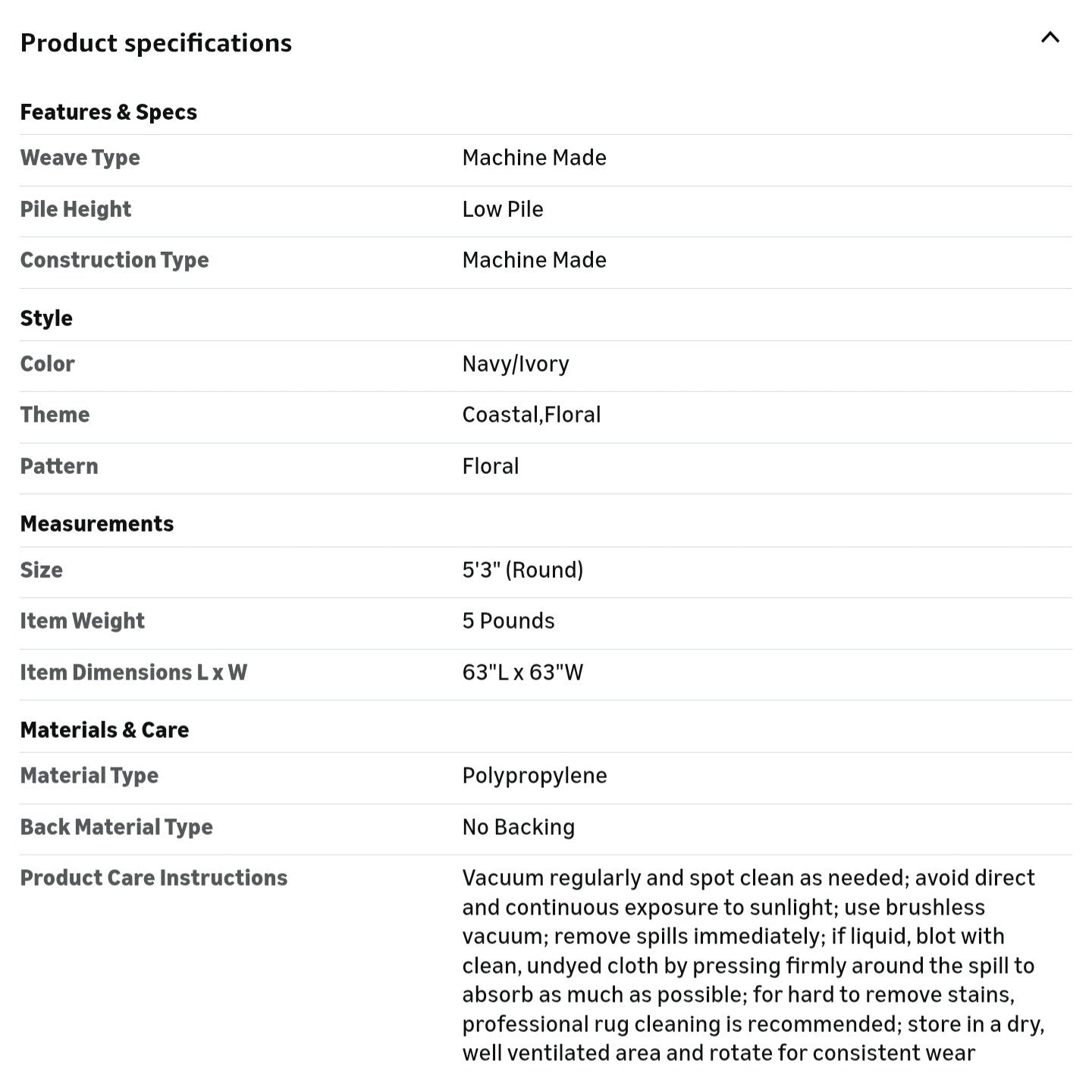 JONATHAN Y Palm Frond Indoor Outdoor Round Area Rug 5 Ft Navy/Ivory,