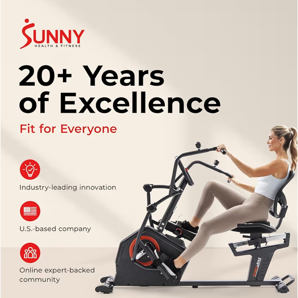Sunny Health & Fitness Elite Recumbent Cross Trainer & Elliptical Machine with Arm Exercisers
