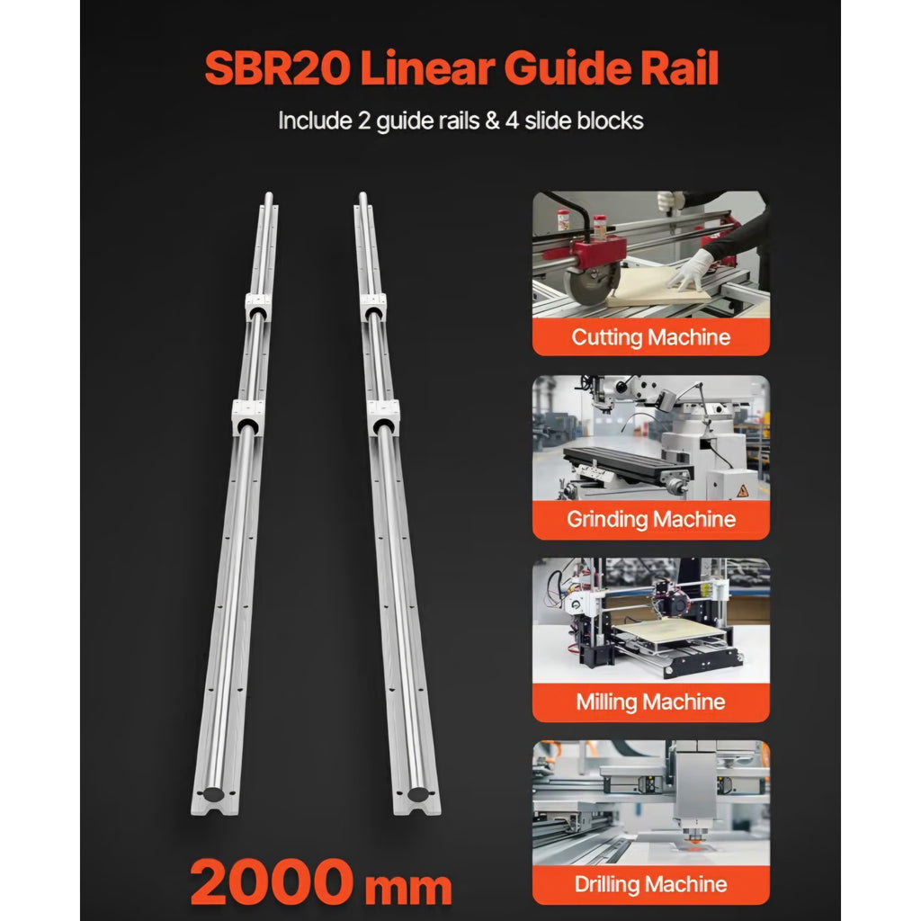 VEVOR Linear Rail Kit, SBR20, 2Pcs 2000 mm (78.74 inch) Linear Motion Guide Rails and 4Pcs