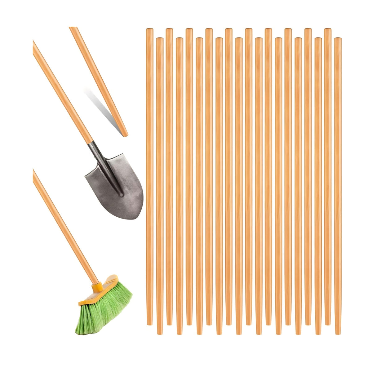 Barydat 20 Pcs Broom Handle Wood Sanded Tapered Tip 55 x 1 Inch Long Handle Mop