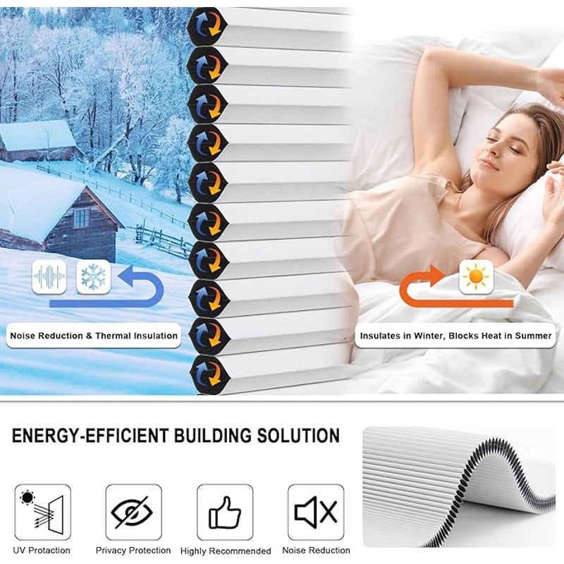 Tonature No Drill Cellular Shades for Indoor Windows, Cordless Blackout, White,59 1/2" W x 64"H