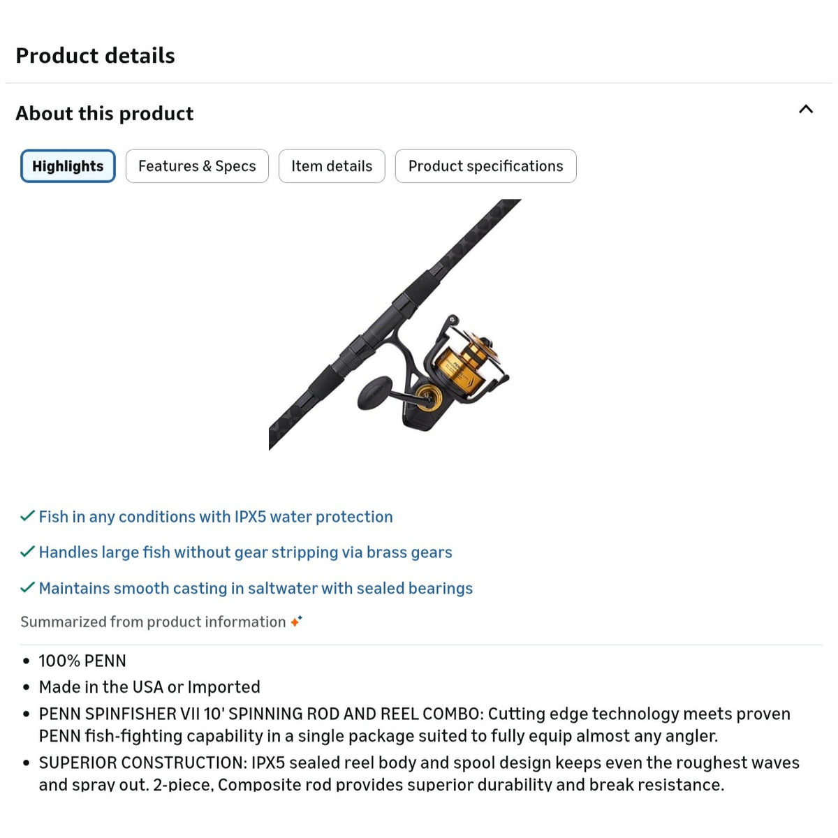 Penn Spinfisher VII Spinning Reel and Fishing Rod Combo