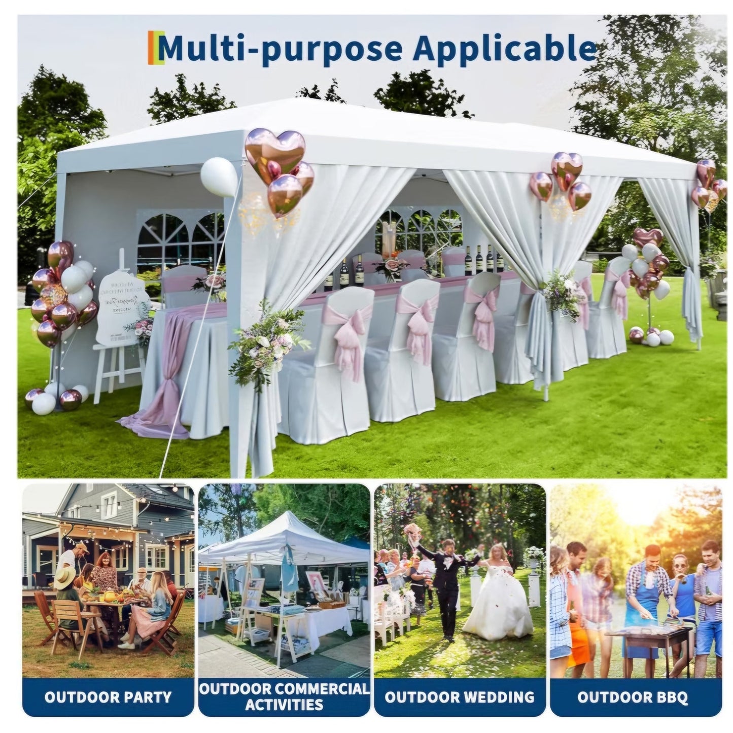 10x20 Pop Up Canopy Tent with 6 Removable Sidewalls, Easy Up Commercial Canopy Tents for Parties