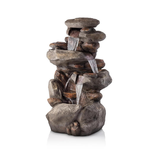 Alpine Corporation WIN316 40" Floor Fountain – 4-Tiered Rock Water Feature