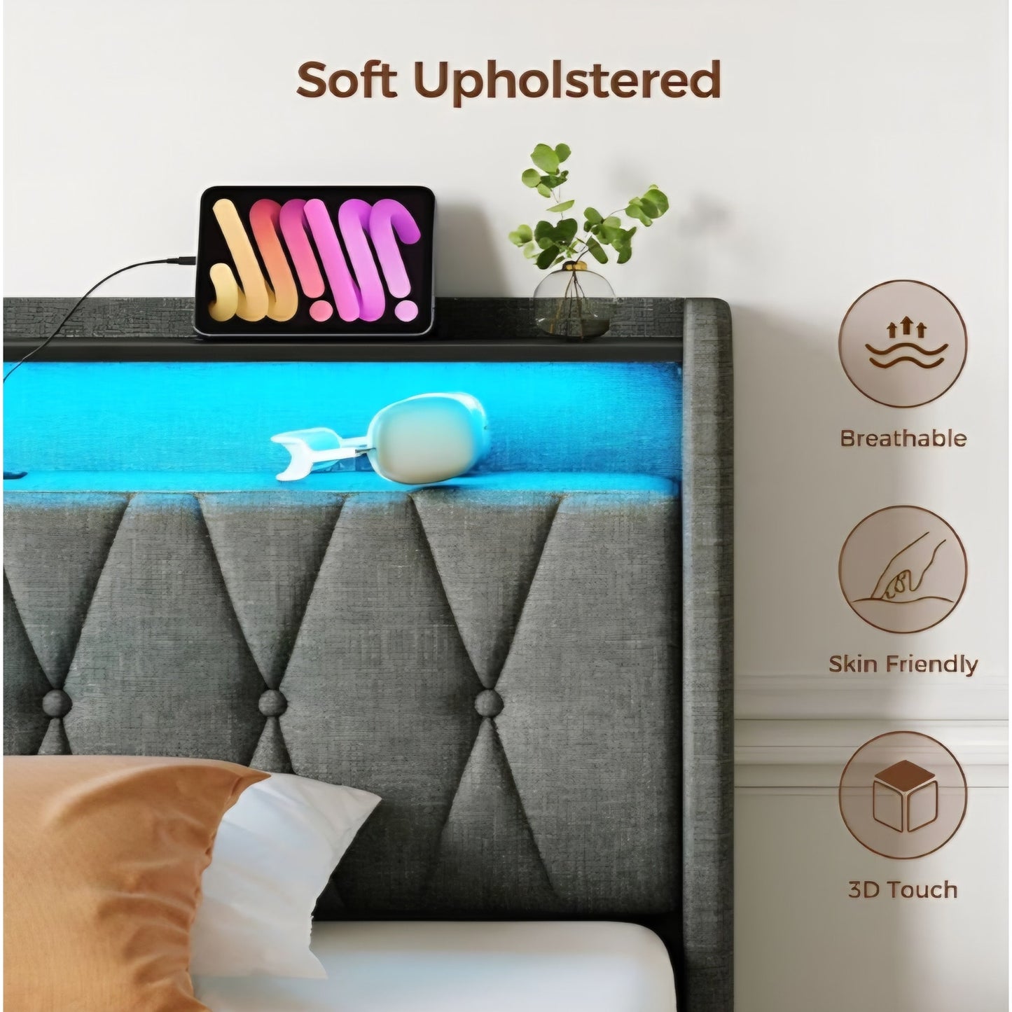 Rolanstar Twin Bed Frame with Drawer, Storage Headboard & LED Lights