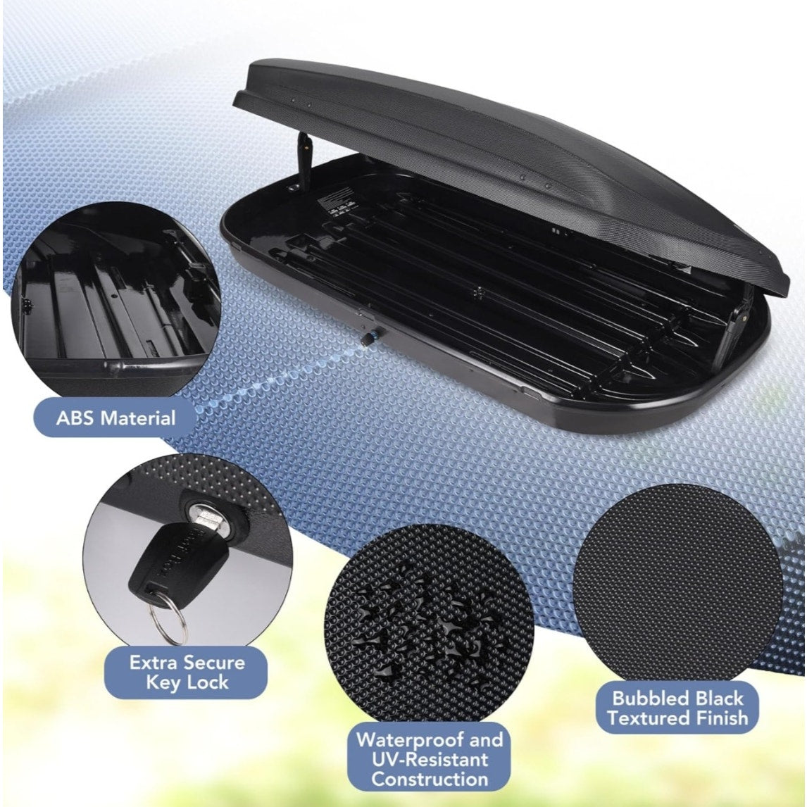 14 Cubic Feet Hard Shell Top Mount Carrier, Rooftop Cargo Box Carrier, Dual-Side Opening, Universal
