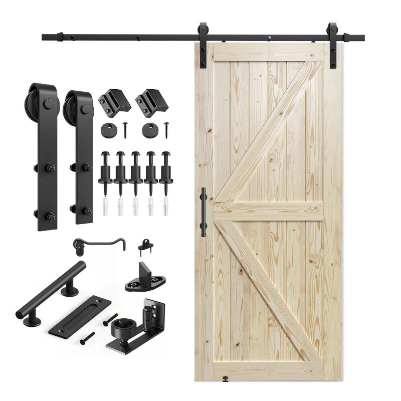 SMARTSTANDARD 36in x 84in Sliding Barn Door with 6.6ft Barn Door Hardware Kit Included