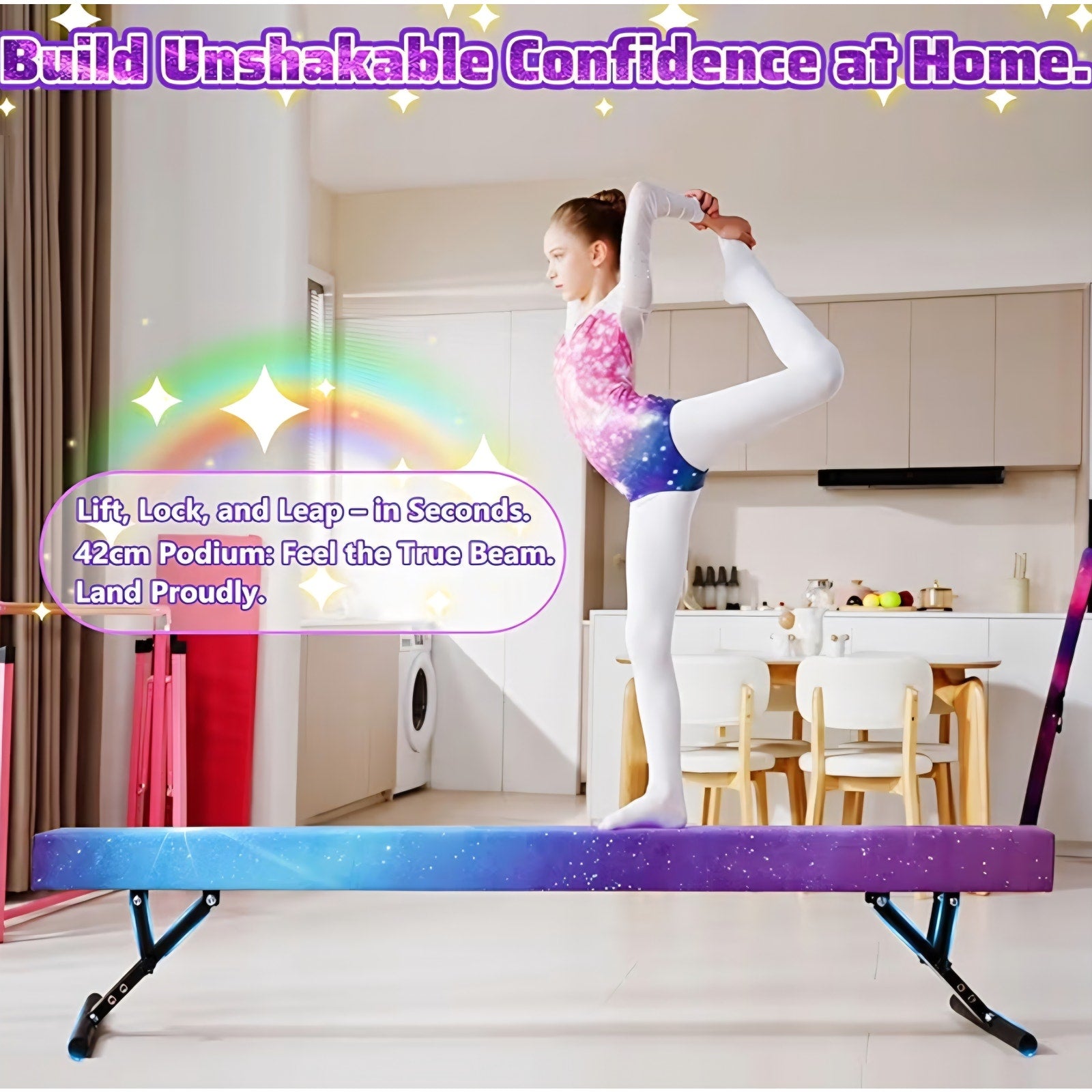 Adjustable balane Beam for Kids - 8FT Gymnastics Beam - high and Low Floor Beam