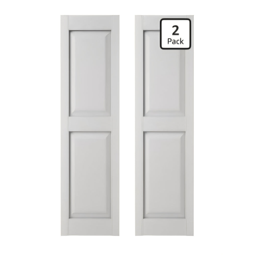 Two Equal Panels, Raised Panel Shutters, (Per Pair) White 14.75 in. W x 43 in. H