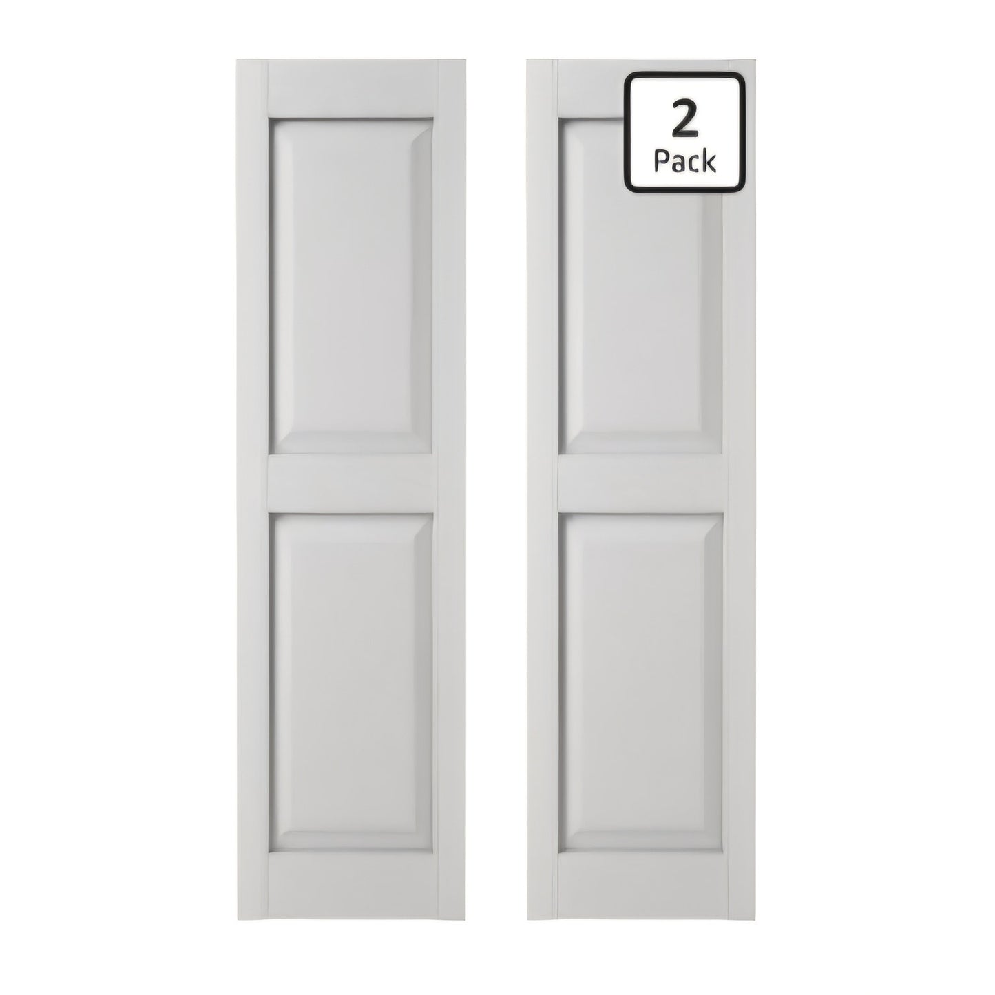 Two Equal Panels, Raised Panel Shutters, (Per Pair) White 14.75 in. W x 43 in. H