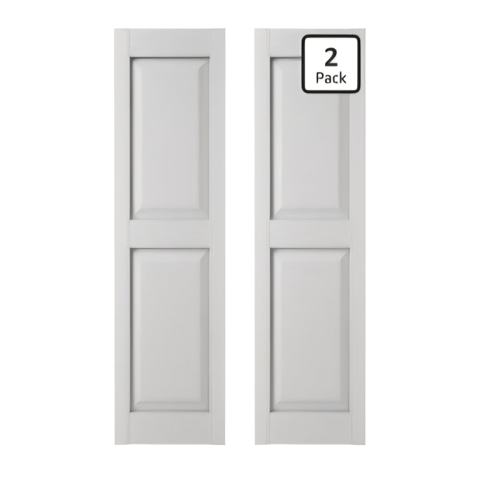 Two Equal Panels, Raised Panel Shutters, (Per Pair) White 14.75 in. W x 43 in. H