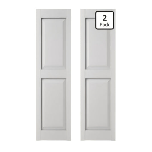 Two Equal Panels, Raised Panel Shutters, (Per Pair) White 14.75 in. W x 43 in. H