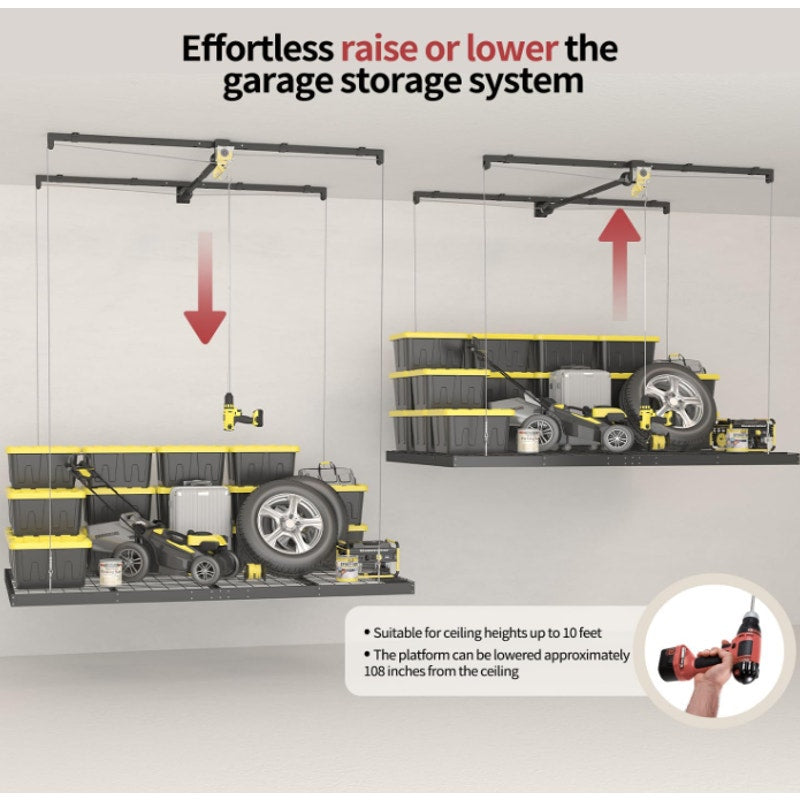 Garage Ceiling Storage Racks – 4x8 FT Overhead Garage Storage Rack with Safety Lock