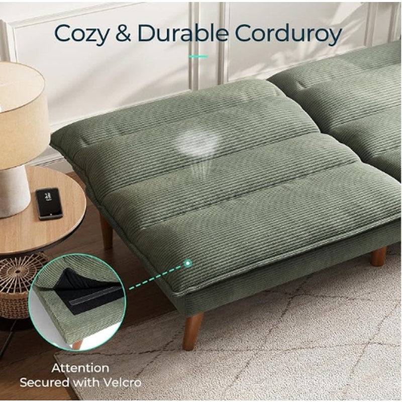 LINSY HOME Futon Sofa Bed - Convertible Corduroy Futon Couch Bed with Adjustable Backrest