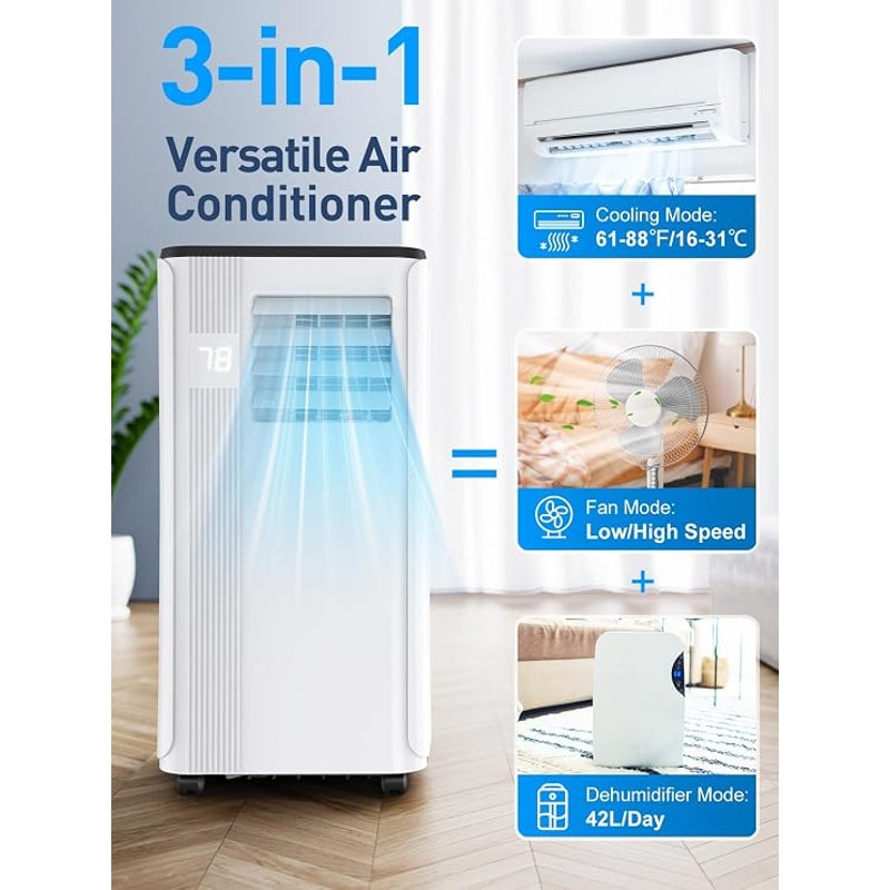 Portable Air Conditioners - 2026 Upgraded 10000 BTU for Room up to 450 Sq. Ft, 3 in 1 AC Unit.