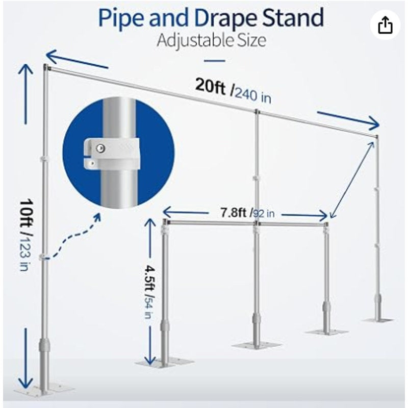 Heavy Duty Backdrop Stand 10x20ft, Pipe and Drape Background Stand Large Size Adjustable Frame