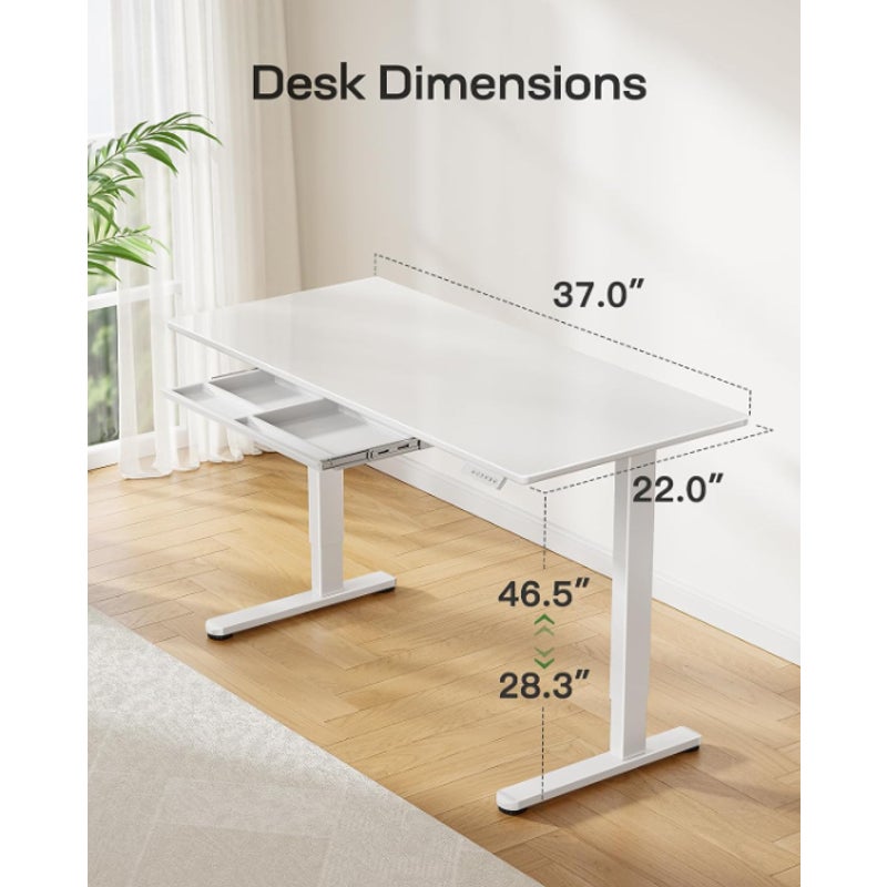Marsail Glass Standing Desk with Drawer 37 x 22 Inches Stand up Desk Standing Desk