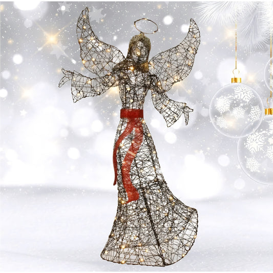 5' Rattan Angel Christmas Decoration for Outdoor - Lighted Angel Christmas Decoration with 120 LED
