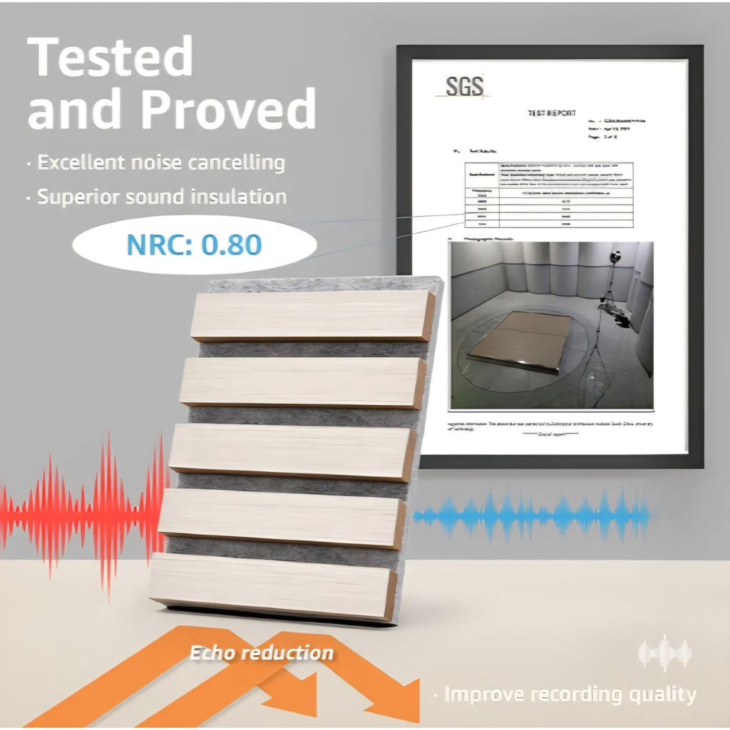 Art3d 2 Wood Slat Acoustic Panels for Wall and Ceiling - 3D Fluted Sound Absorbing Panel WHITE ELM