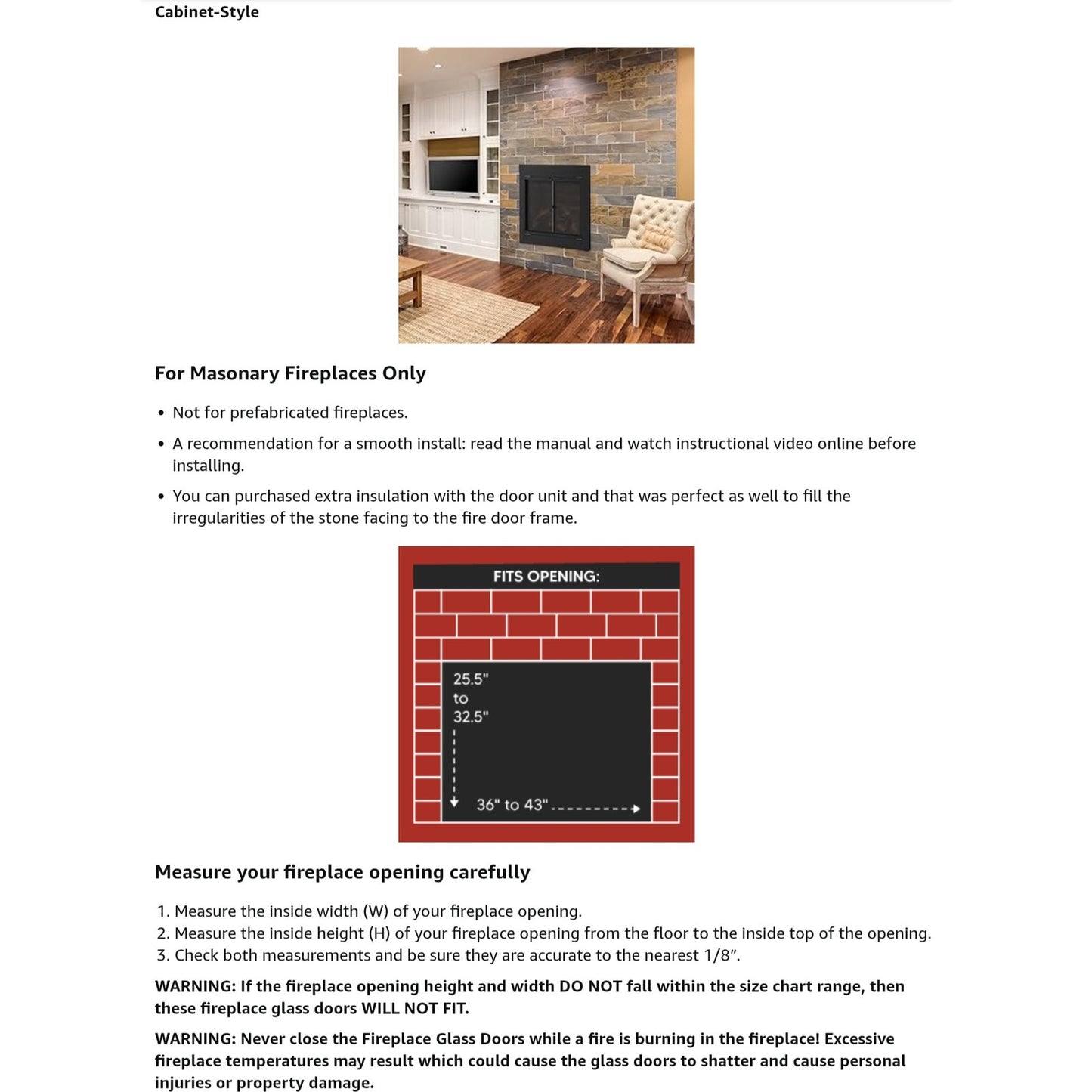 Stanbroil Fireplace Glass Cabinet-Style Door, Black Finish, Large, Decorative Fireplace Screen Door for Fireplace Accessories