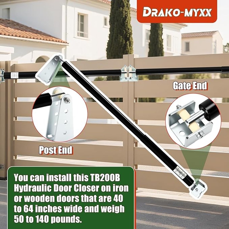 Upgraded TB200B Hydraulic Door Closer Set, Suitable for Weight 50 to 140 Pounds, Width 40 to 64 In