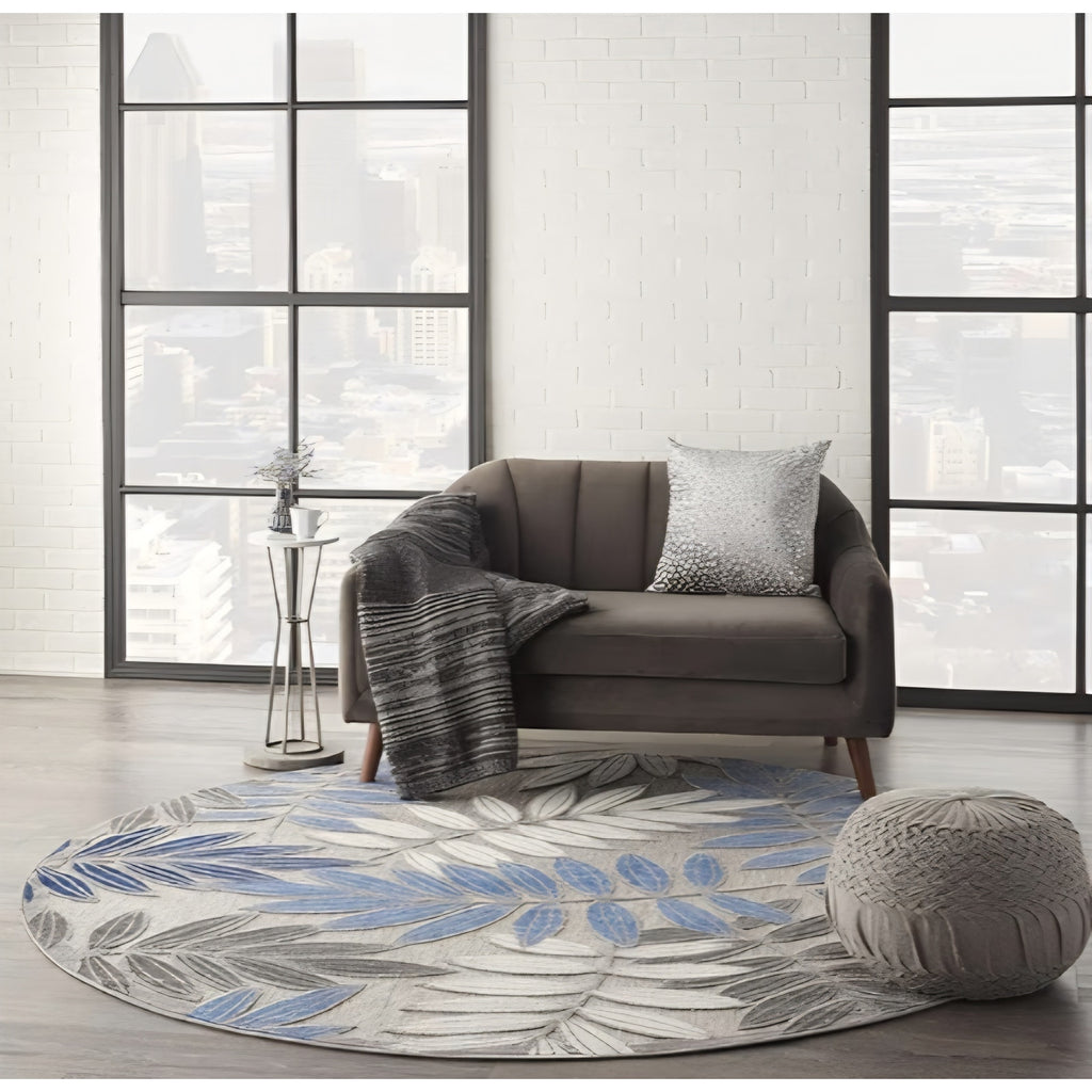 Nourison Home Aloha Indoor/Outdoor Grey/Blue 7’10” x Round Area Rug