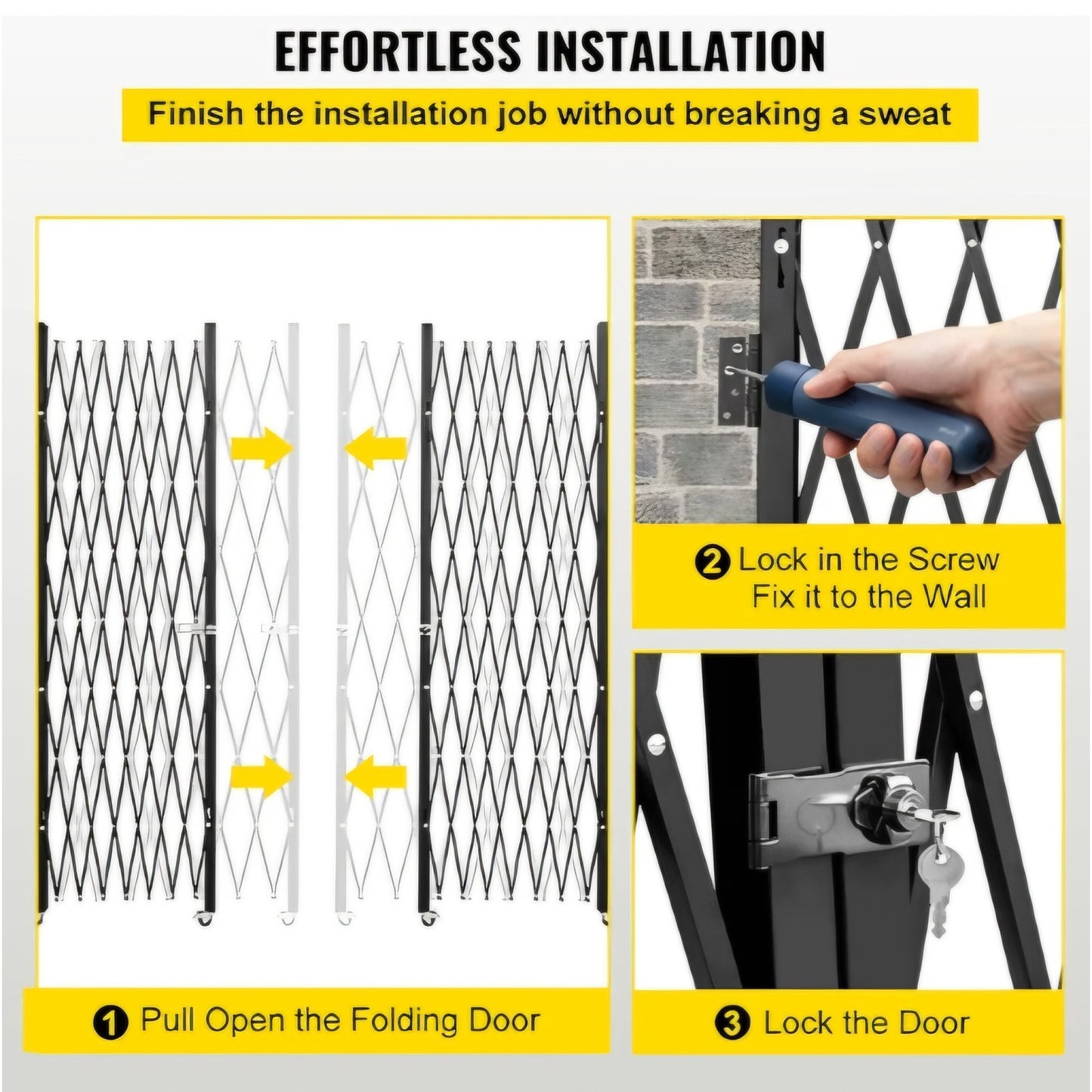 Double Folding Security Gate, 87" H x 150" W Folding Door Gate, Steel Accordion Security Gate