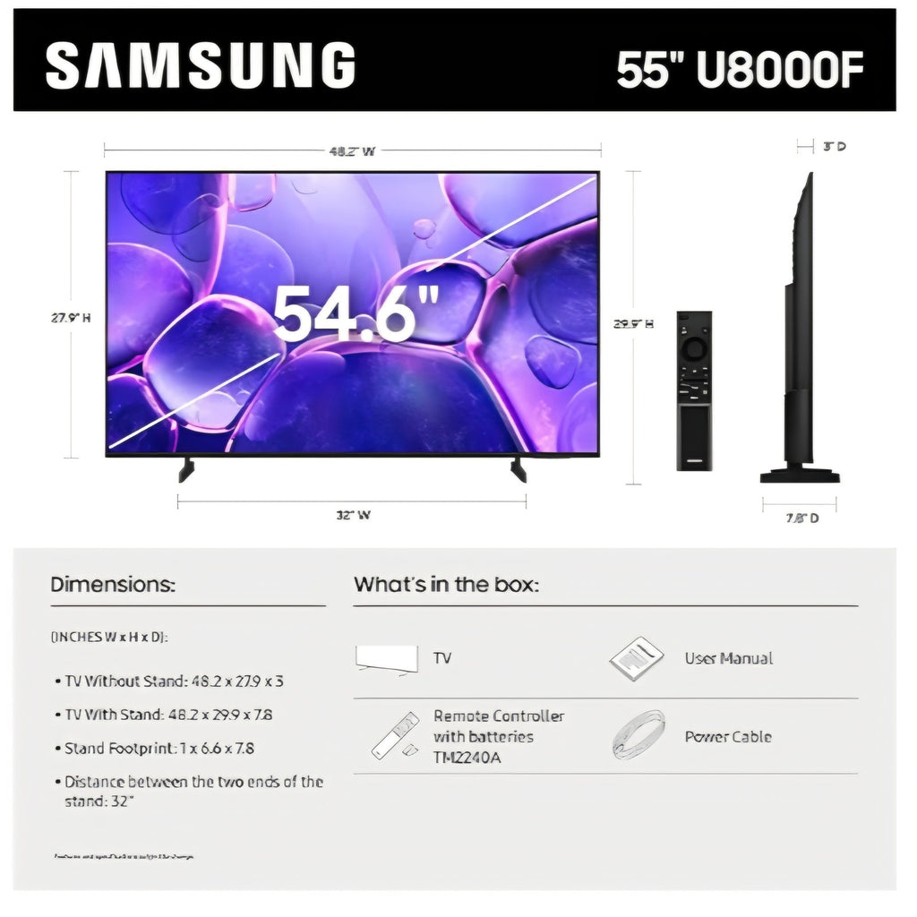 Samsung 55-Inch Class Crystal UHD U8000F 4K Smart TV (2025 Model) Endless Free Content