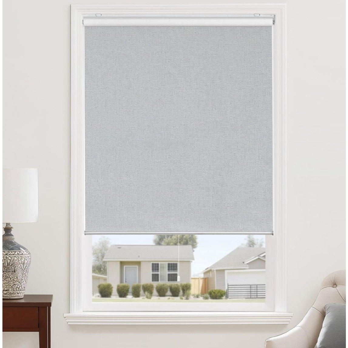 ChrisDowa Cordless 100% Blackout Roller Shade, with Striped Jacquard, Thermal Insulated,