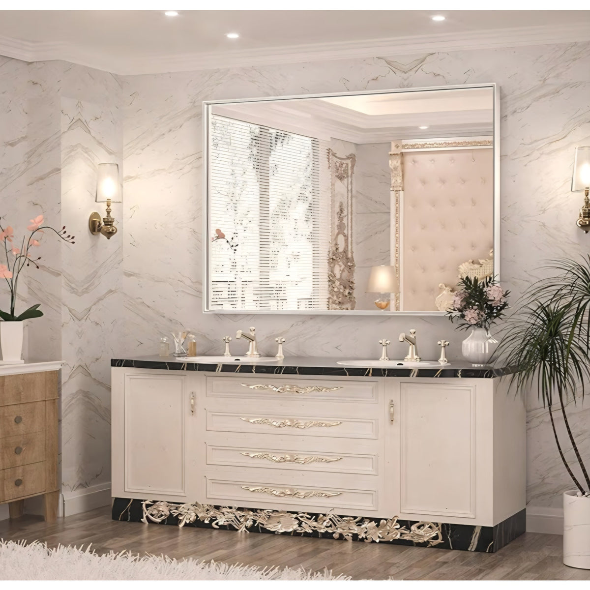 Keonjinn 48 x 36 Inch Silver Bathroom Mirror for Over Sink Large Rectangle Wall Mirror