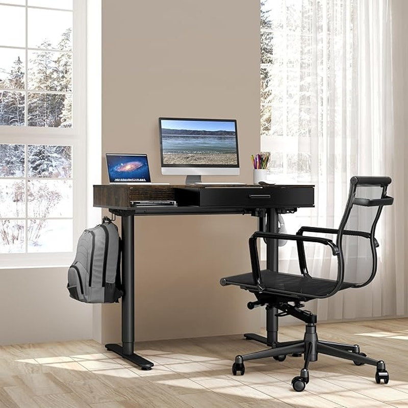 SHW 40-Inch Height Adjustable Claire Electric Standing Desk with Drawer, Rustic Brown